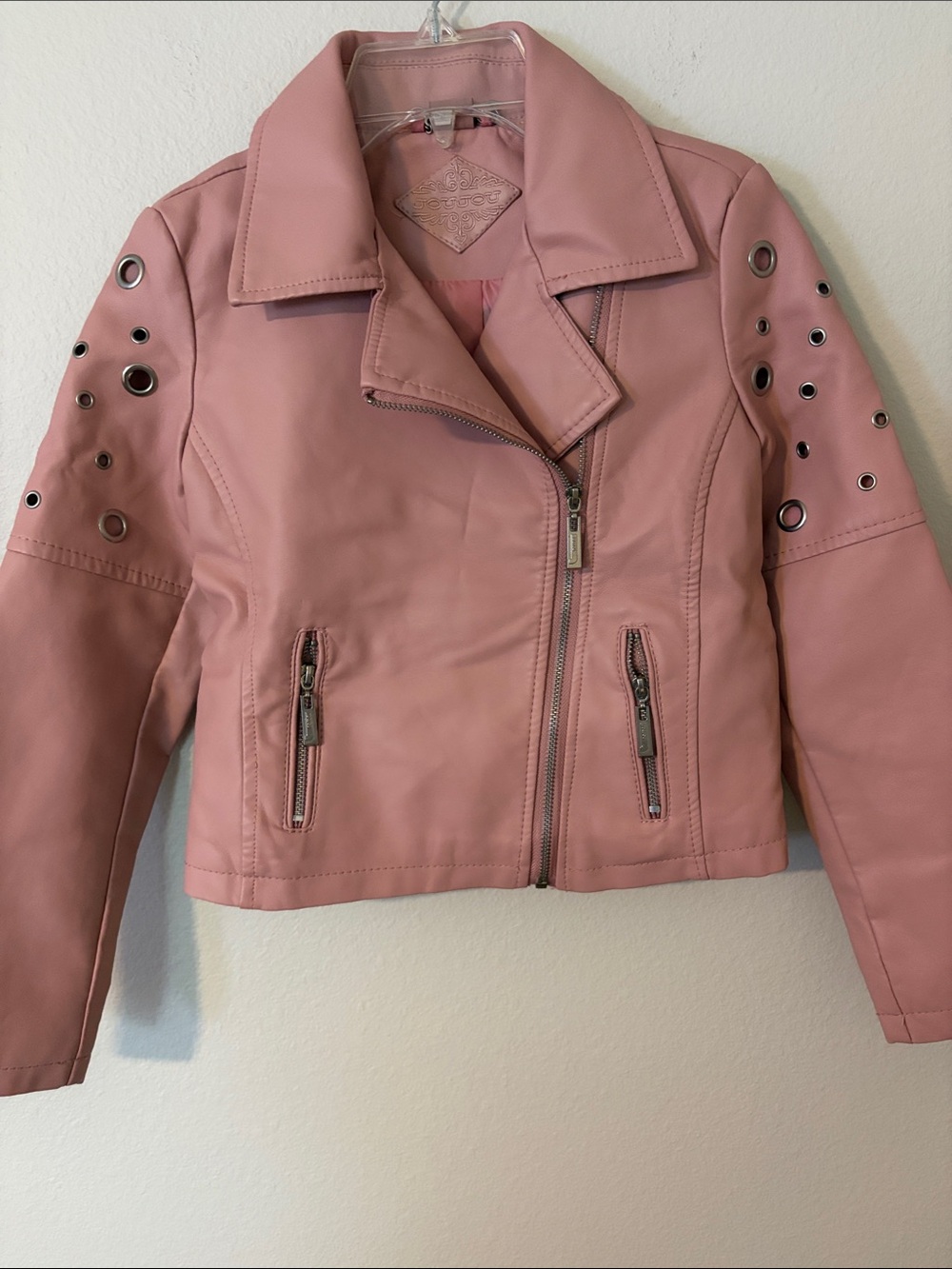 Girls Jou Jou Pink Grommet-Trim Moto Jacket